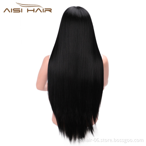 Aisi Hair New Design Silky Straight Lace Front Long Wigs Heat Resistant Synthetic Fiber Black Long Straight Wig for Women